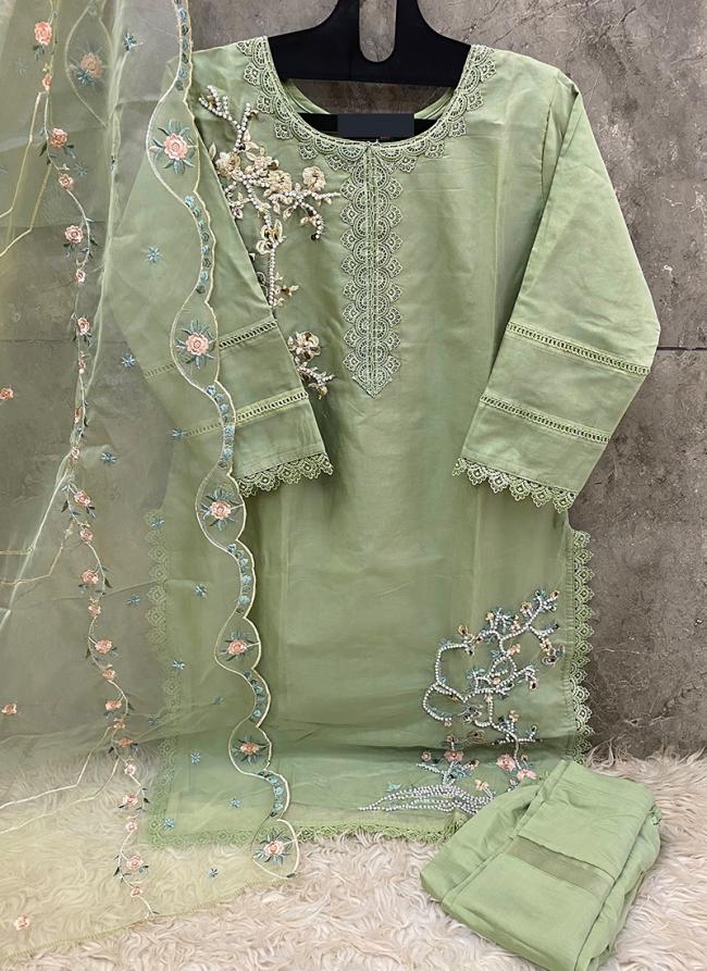 Organza Green Traditional Wear Embroidery Work Readymade Pakistani Suit